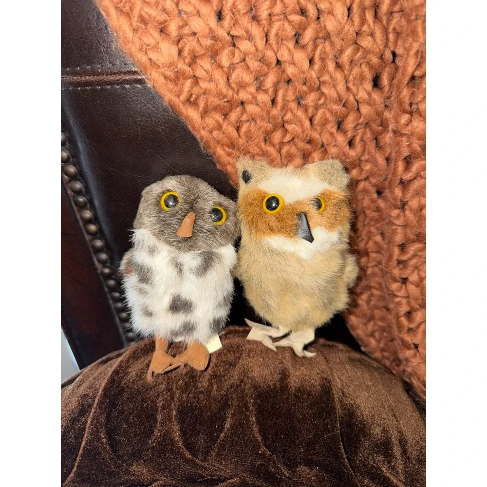 Folkmanis Owl Finger Puppet Set of 2 Grey Spotted and Tan Plush Bird Toys